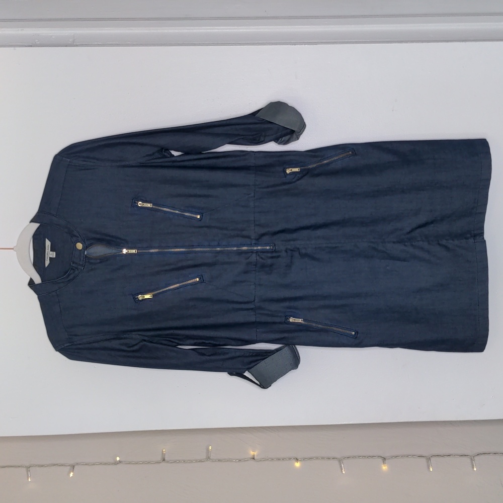 CK Calvin Klein jeans utility denim zipper long sleeve dress sz medium